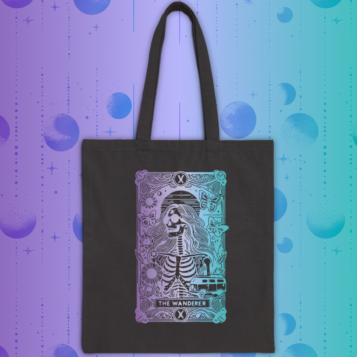 "The Wanderer" Tarot Skeleton Canvas Tote Bag
