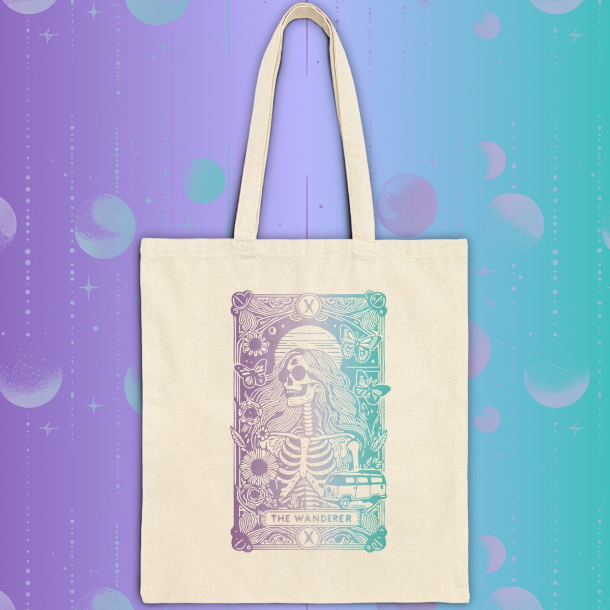 "The Wanderer" Tarot Skeleton Canvas Tote Bag