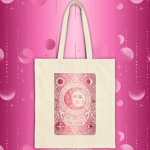 Celestial Moon Tarot Canvas Tote Bag - Vintage Sun and Moon Tarot Card Design