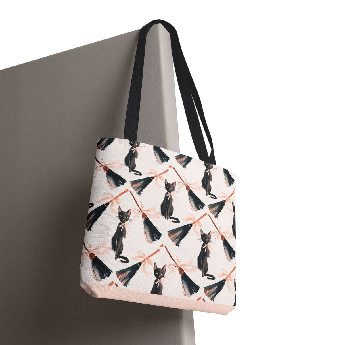 Witchy Black Cat and Broom Tote Bag