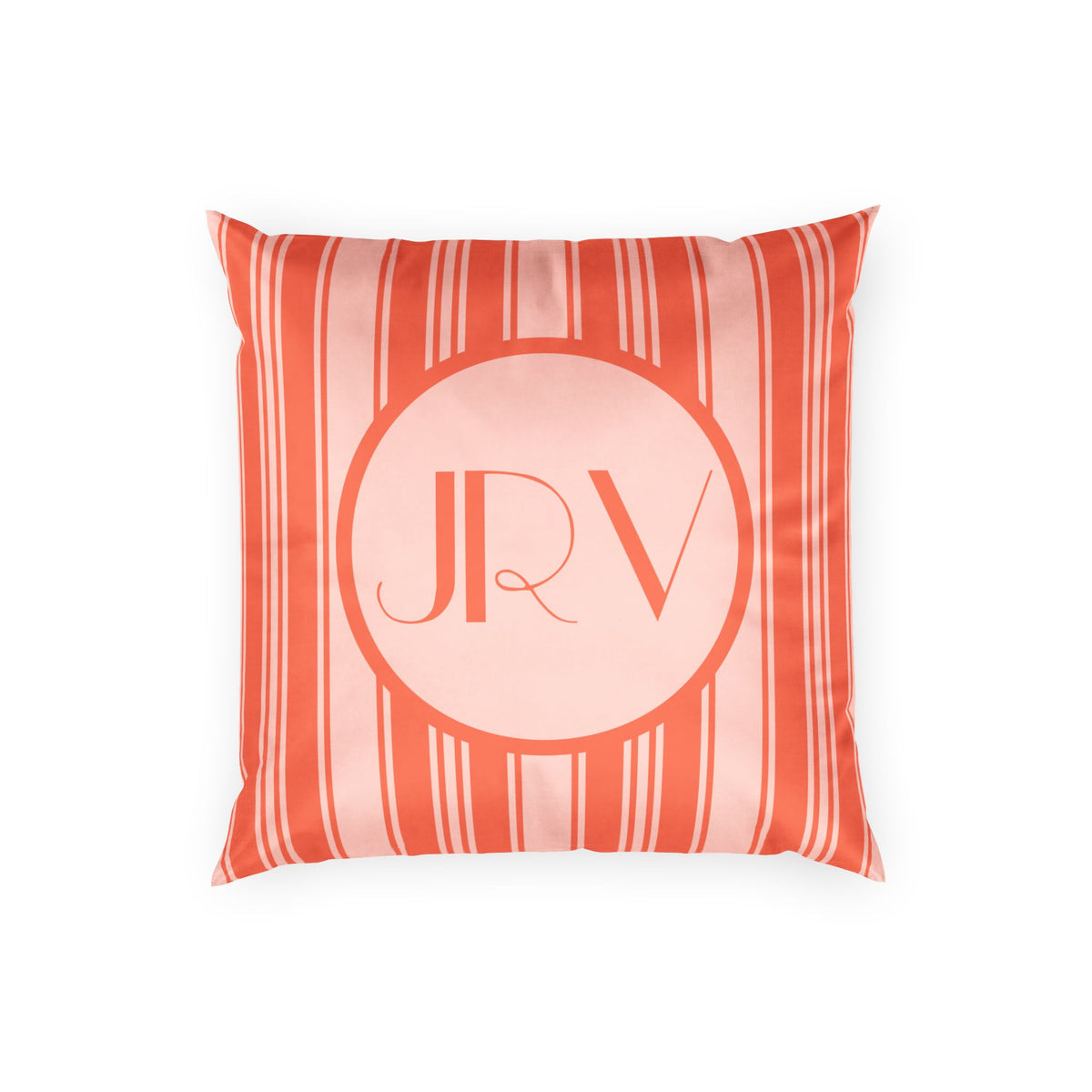 Retro Velvet Personalizable Pillow - Vermillion Orange Ticking Stripe Monogram Pillow