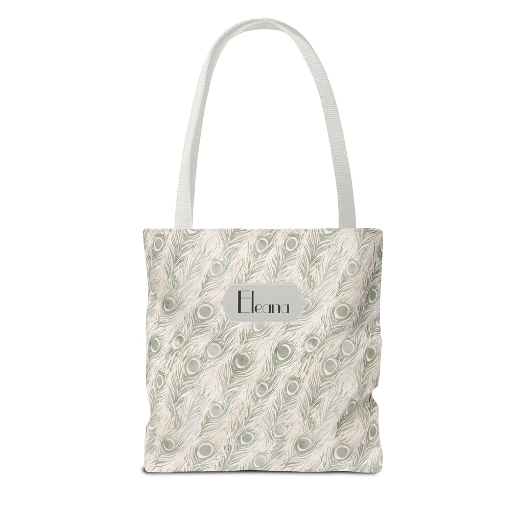 Personalizable Tote - Elegant Grey Peacock Feather Pattern Bag