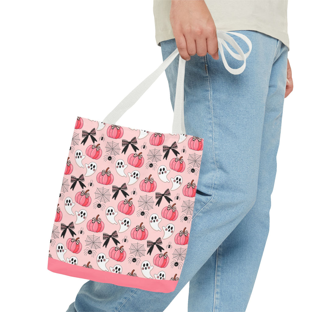 Coquette Pumpkin Halloween Tote Bag - Cute Ghosts and Bows Carryall