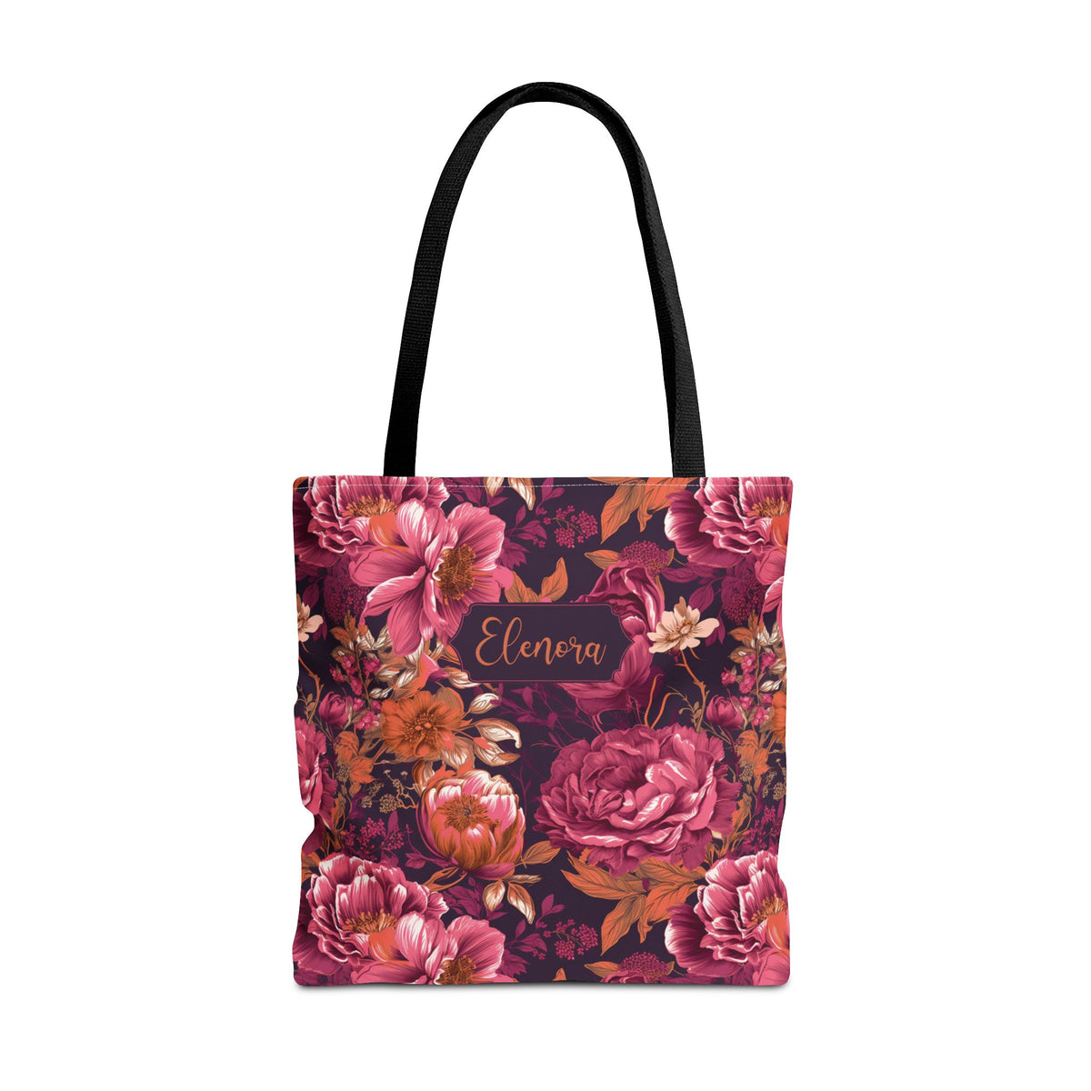 Personalizable Floral Maximalist Tote - Vivid Magenta and Orange Print Bag