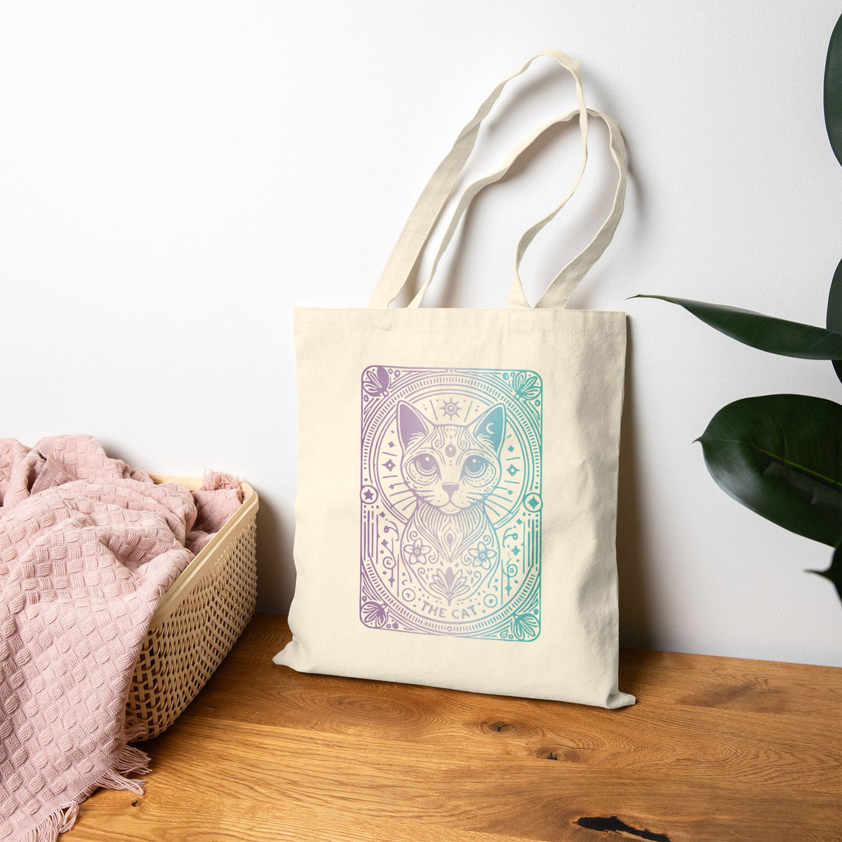 Cat Tarot Tote Bag - Pastel Mystic Cat Canvas Tote