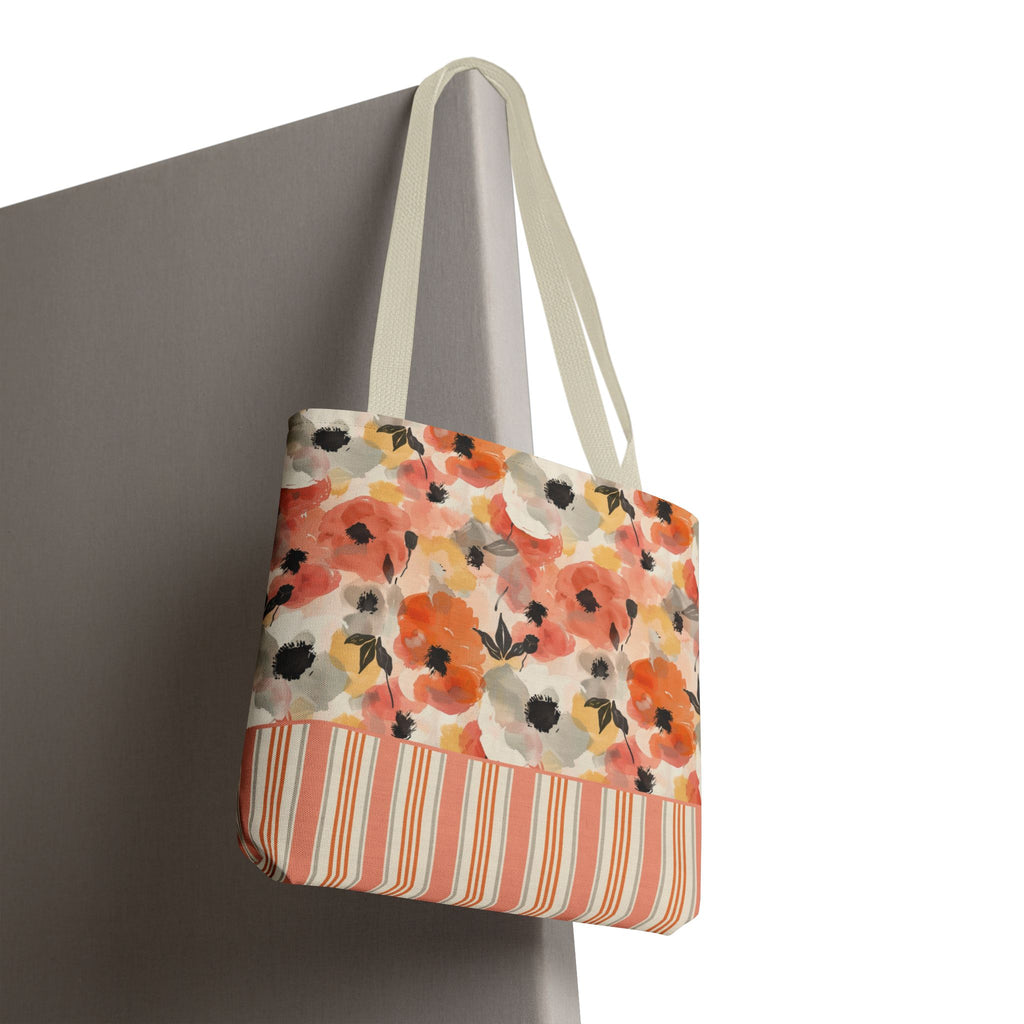 Floral Watercolor Stripe Tote Bag – Peach Blossom Beach and Market Bag