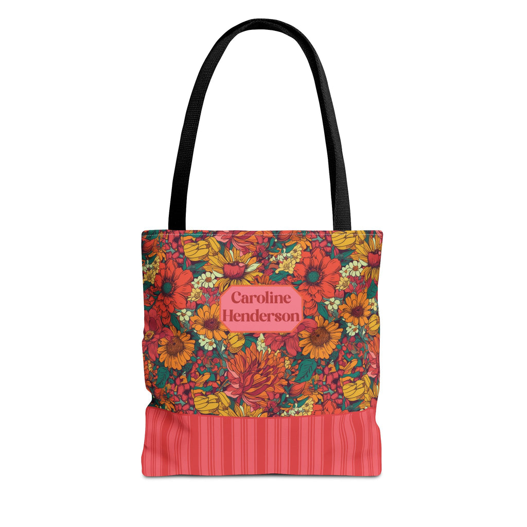 Personalizable Floral Tote - Floral Striped Harvest Tote Bag