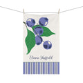 Personalizable Blueberry Stripe Tea Towel - Blue and White Decorative Kitchen Towel