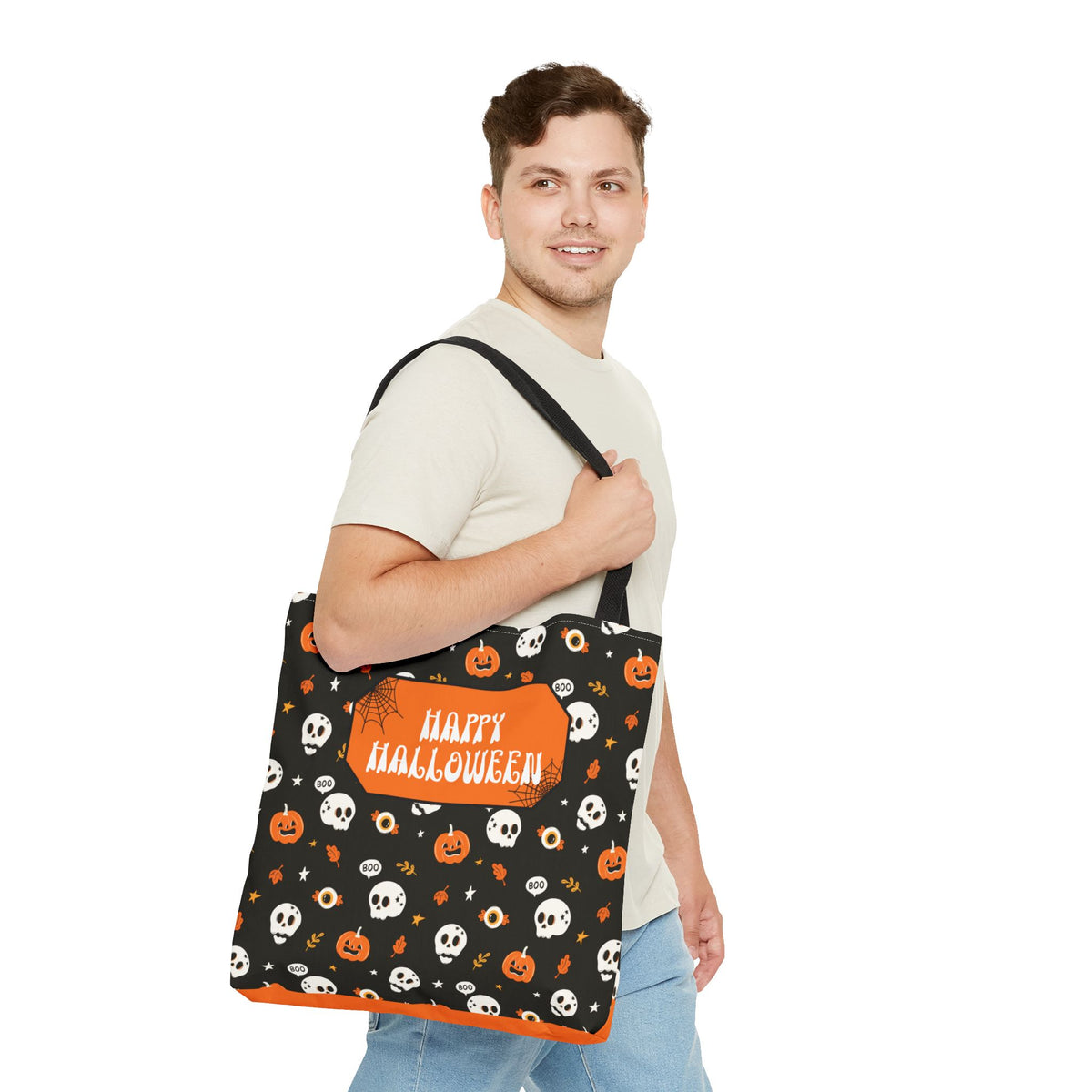 Halloween Pumpkin and Skulls Personalizable Trick-or-Treat Candy Bag