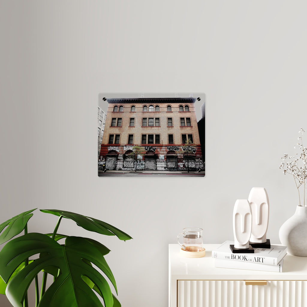 Urban Graffiti Photo Wall Art- Street Level Tagged Building  Acrylic Wall Art Panel