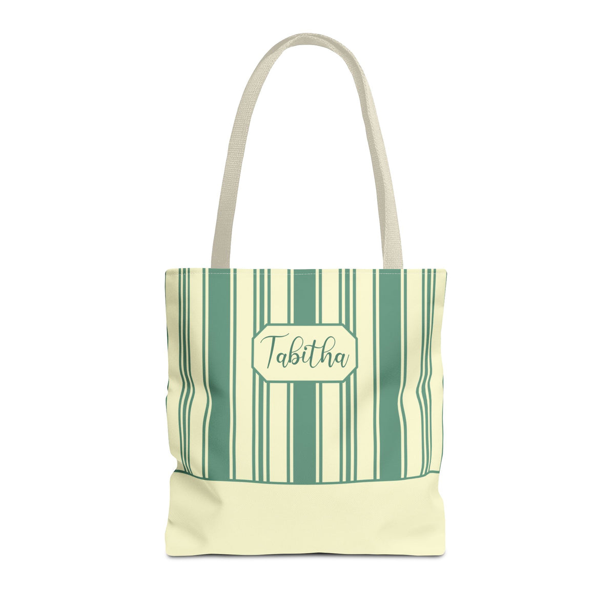 Striped Personalizable Carryall – Retro Mint and Cream Stripe Everyday Tote Bag