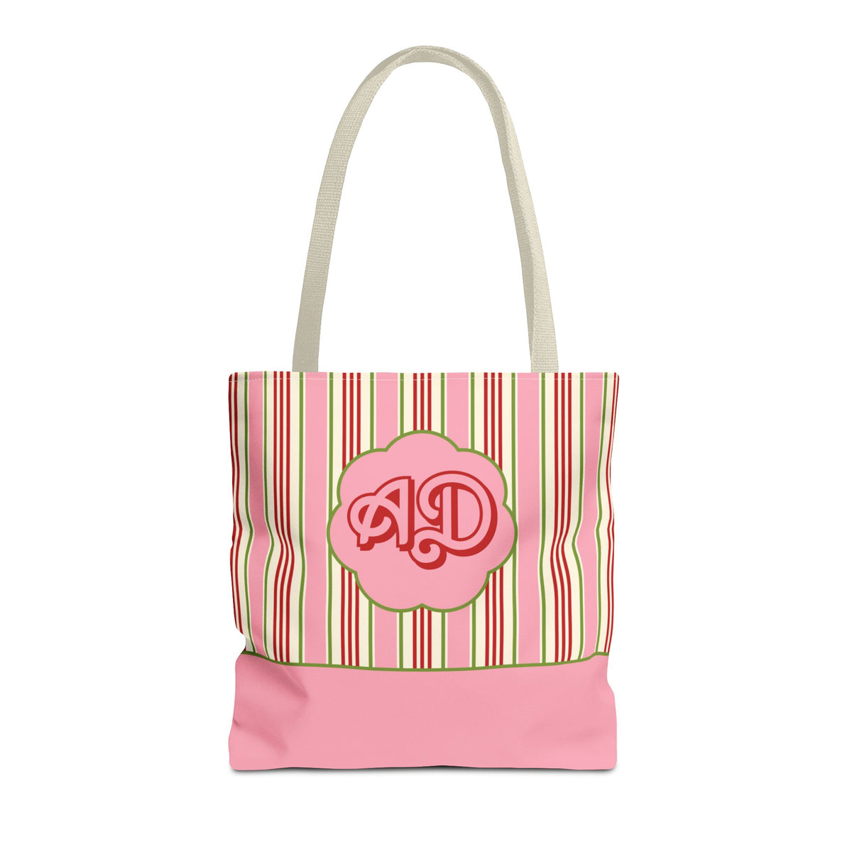 Customizable Striped Pink Tote Bag – Vintage Strawberry Stripe Monogram Tote Bag