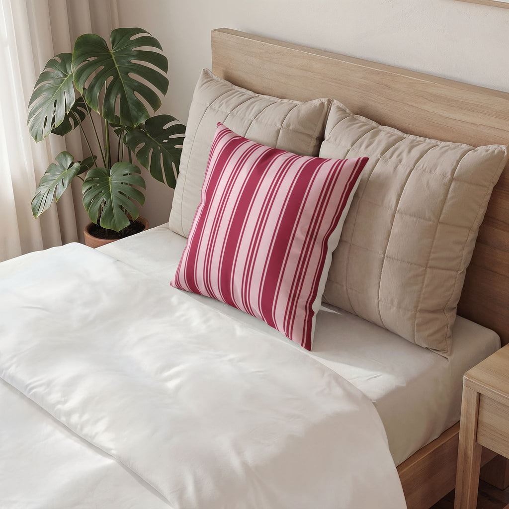 Elegant Velvet Pillow - Magenta Ticking Stripe Throw Pillow