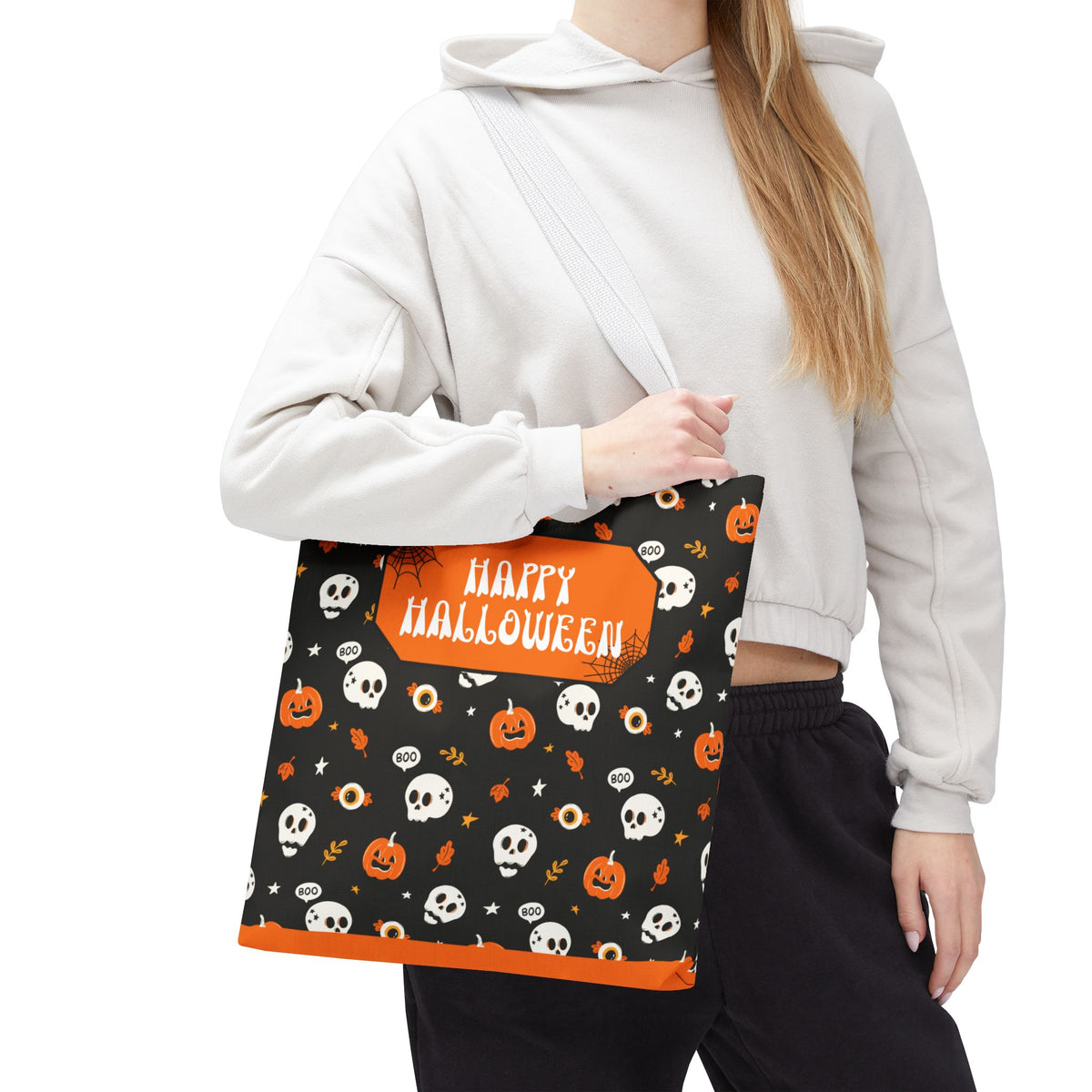 Halloween Pumpkin and Skulls Personalizable Trick-or-Treat Candy Bag