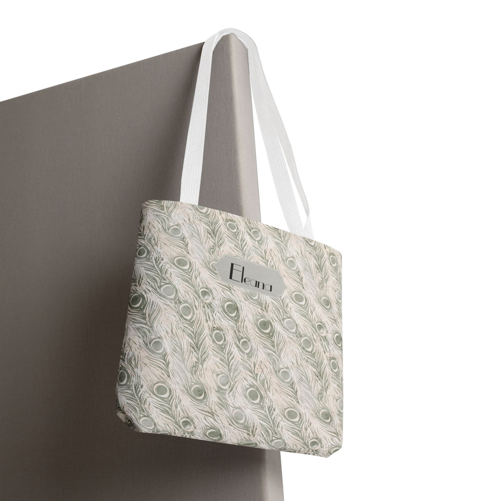 Personalizable Tote - Elegant Grey Peacock Feather Pattern Bag