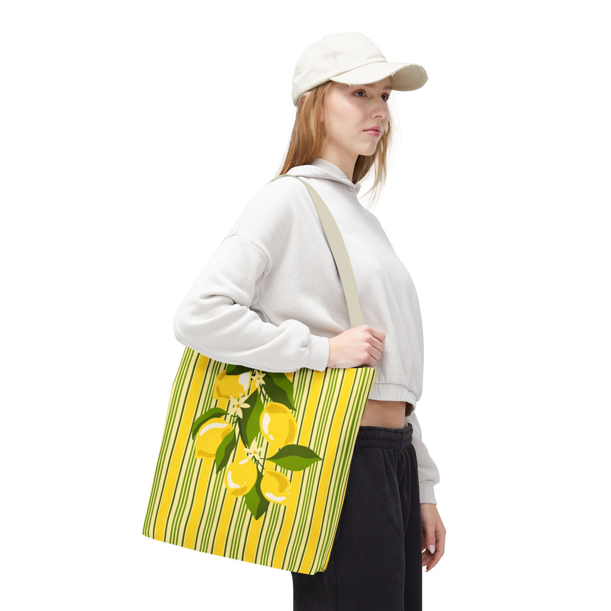 Lemon Stripe Tote Bag - Bright Citrus Summer Market Bag