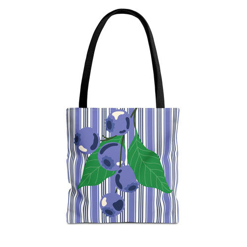 Blueberry Stripe Tote Bag - Summer Fruit Market Tote
