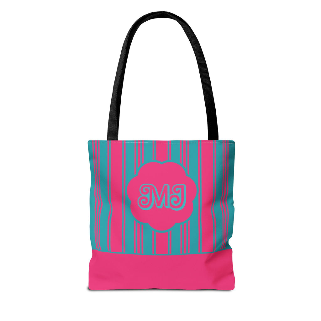 Monogram Pink and Blue Striped Tote Bag — Custom Striped Tote Bag