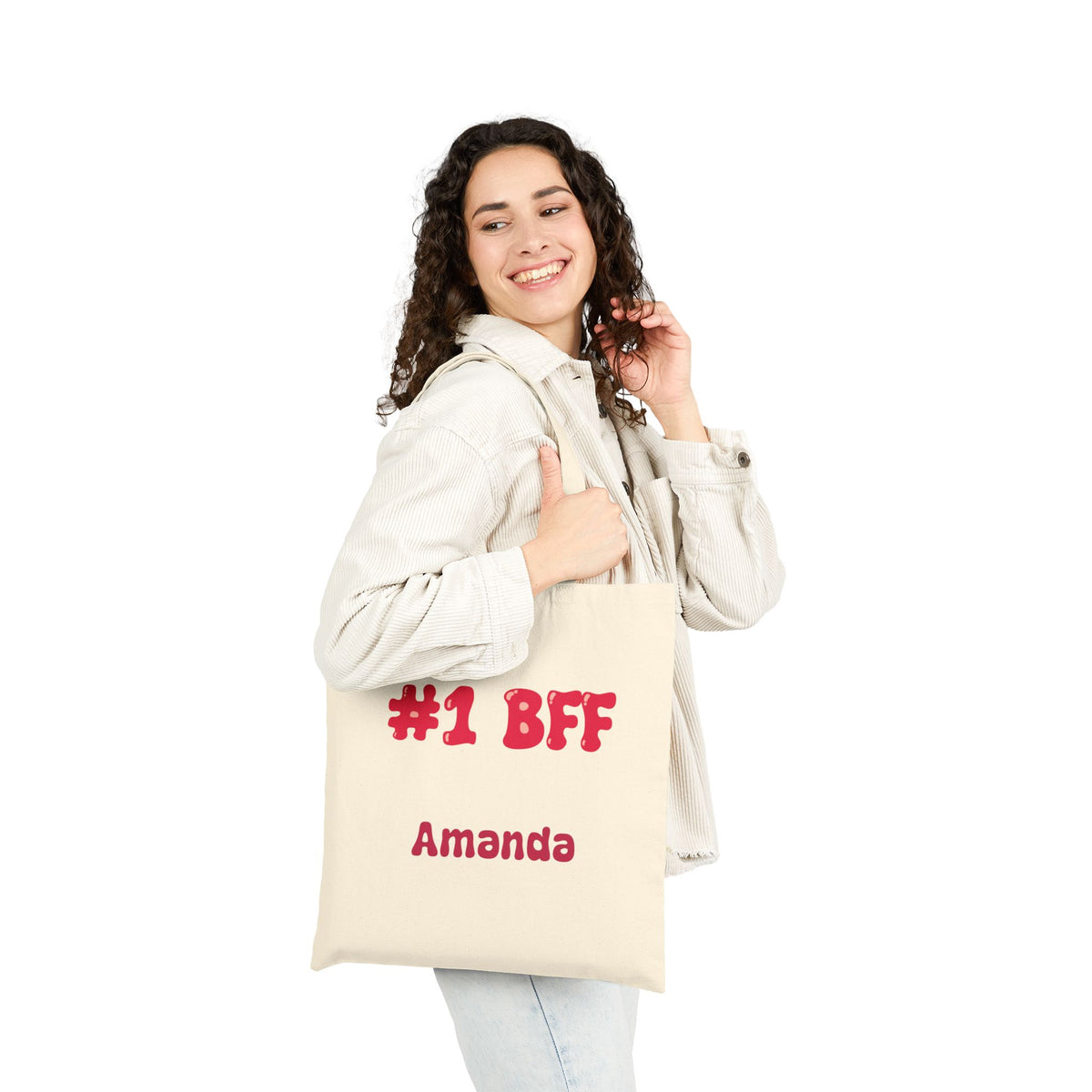 Best Friend Tote Bag - Personalizable Strawberry Milk Pink Bestie Canvas Tote