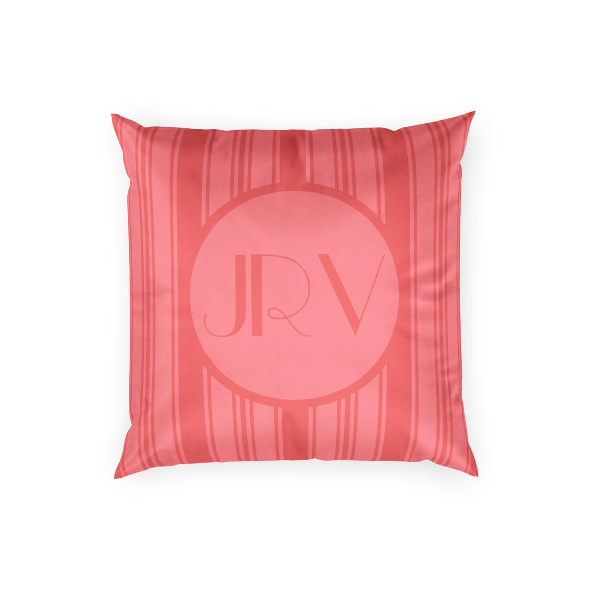 Art Deco Personalizable Pillow - Coral Ticking Stripe Monogram Velvet Pillow