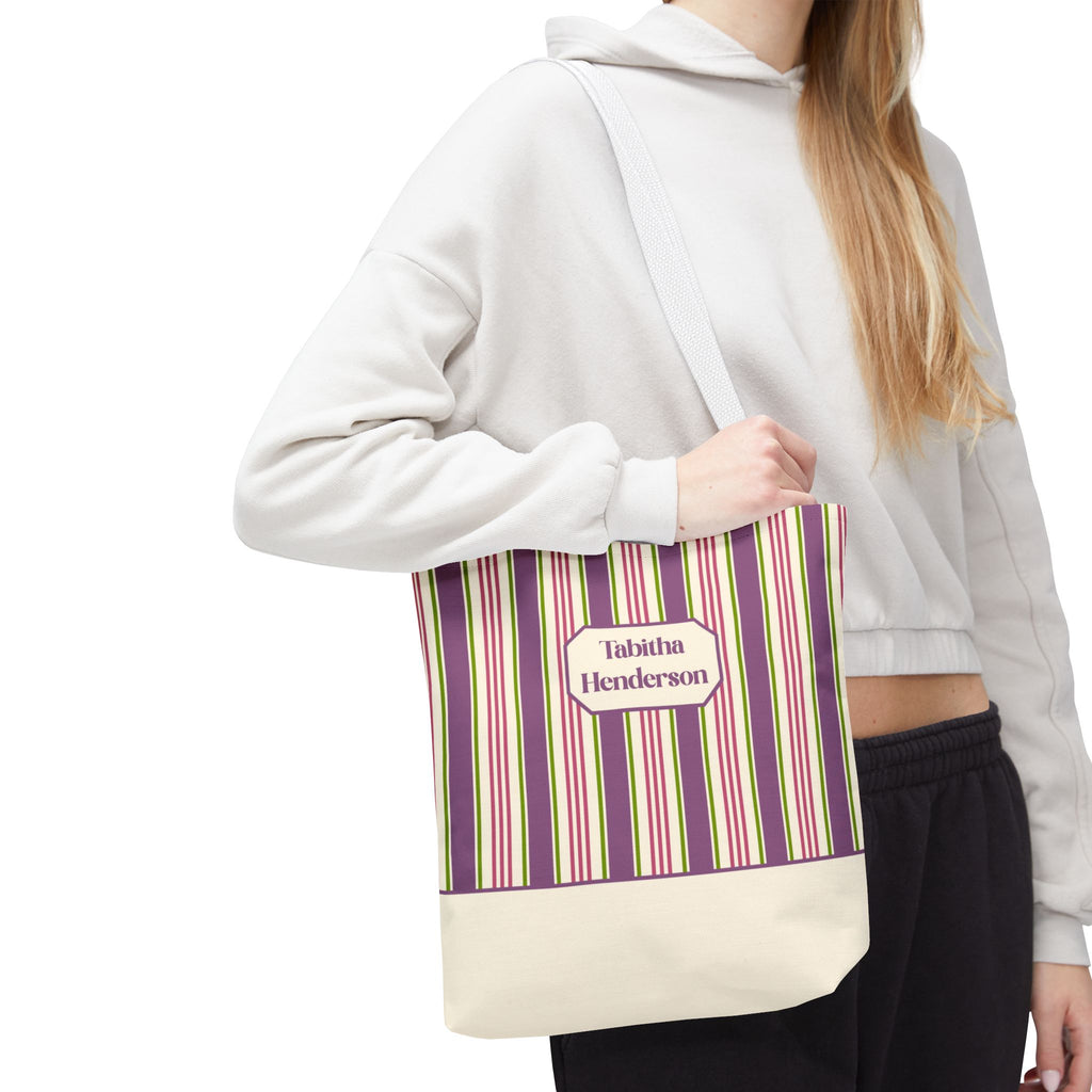 Colorful Striped Tote Bag – Personalizable Purple Pink and Green Tote
