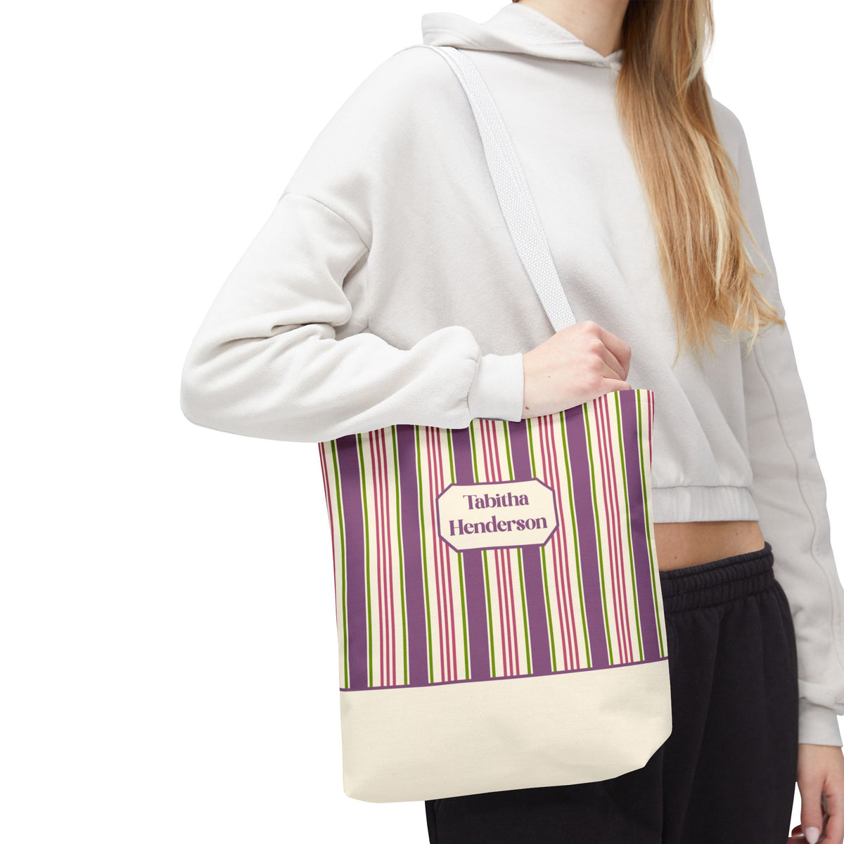 Colorful Striped Tote Bag – Personalizable Purple Pink and Green Tote