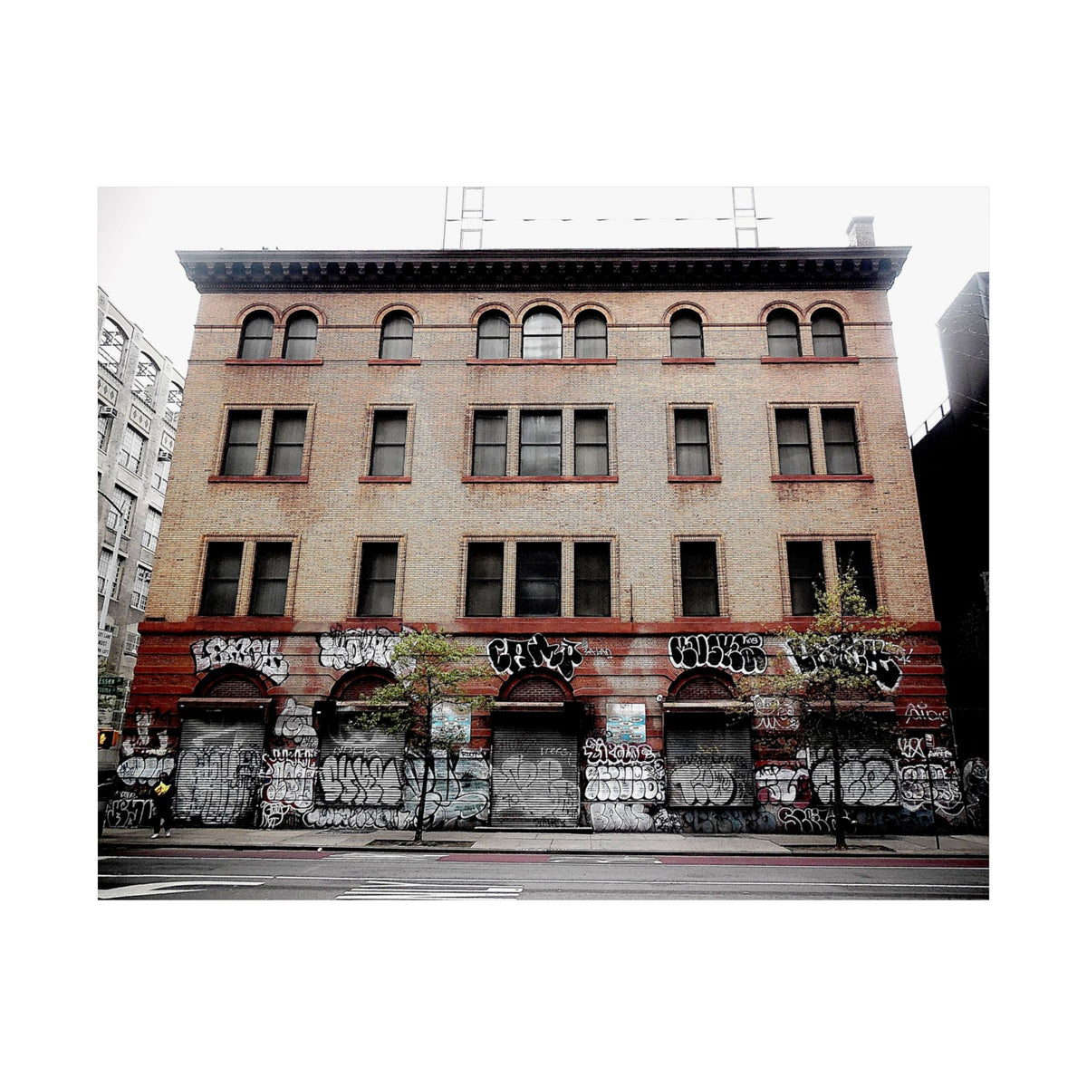 Urban Graffiti Photo Poster - Street Level Tagged Building Satin Poster