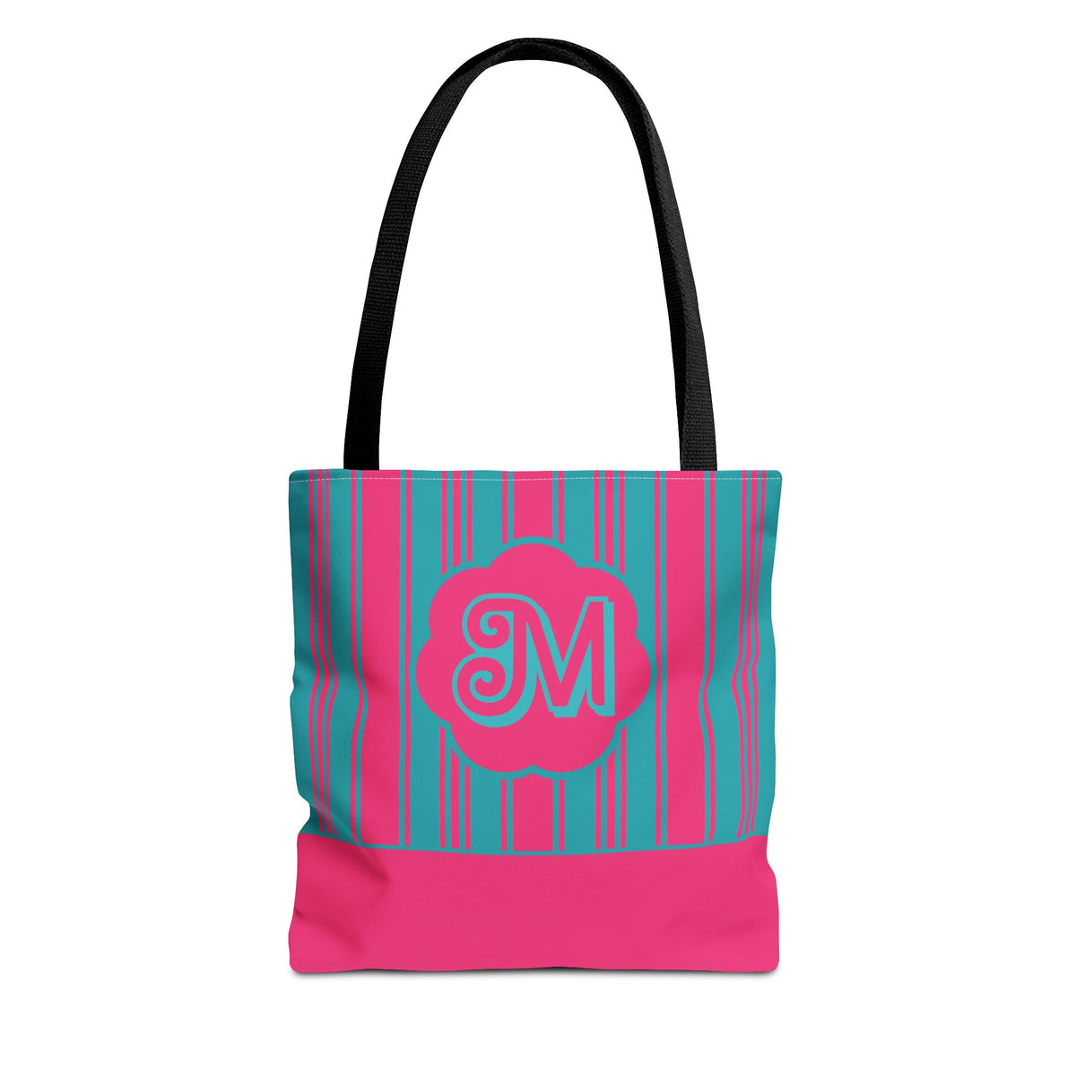 Monogram Pink and Blue Striped Tote Bag — Custom Striped Tote Bag