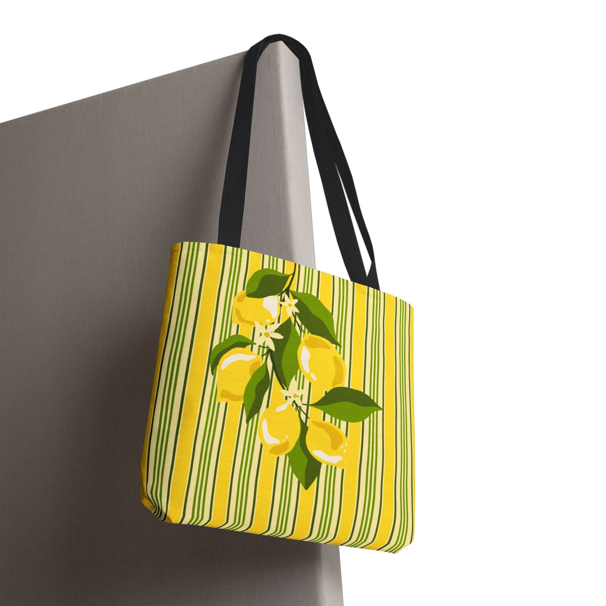 Lemon Stripe Tote Bag - Bright Citrus Summer Market Bag
