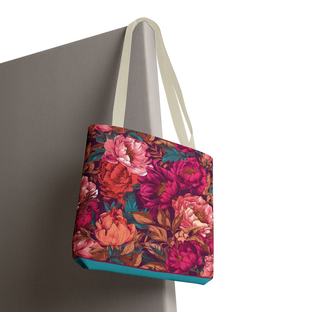 Bright Magenta and Teal Peony Tote Bag – Vintage Punk Floral Carryall