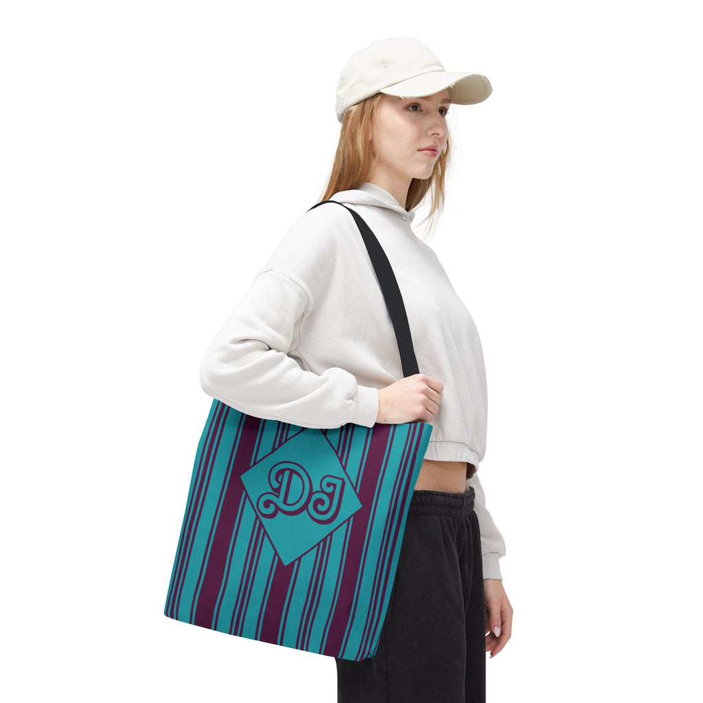 Striped Blue and Purple Monogram Bag - Vibrant Personalizable Market Tote