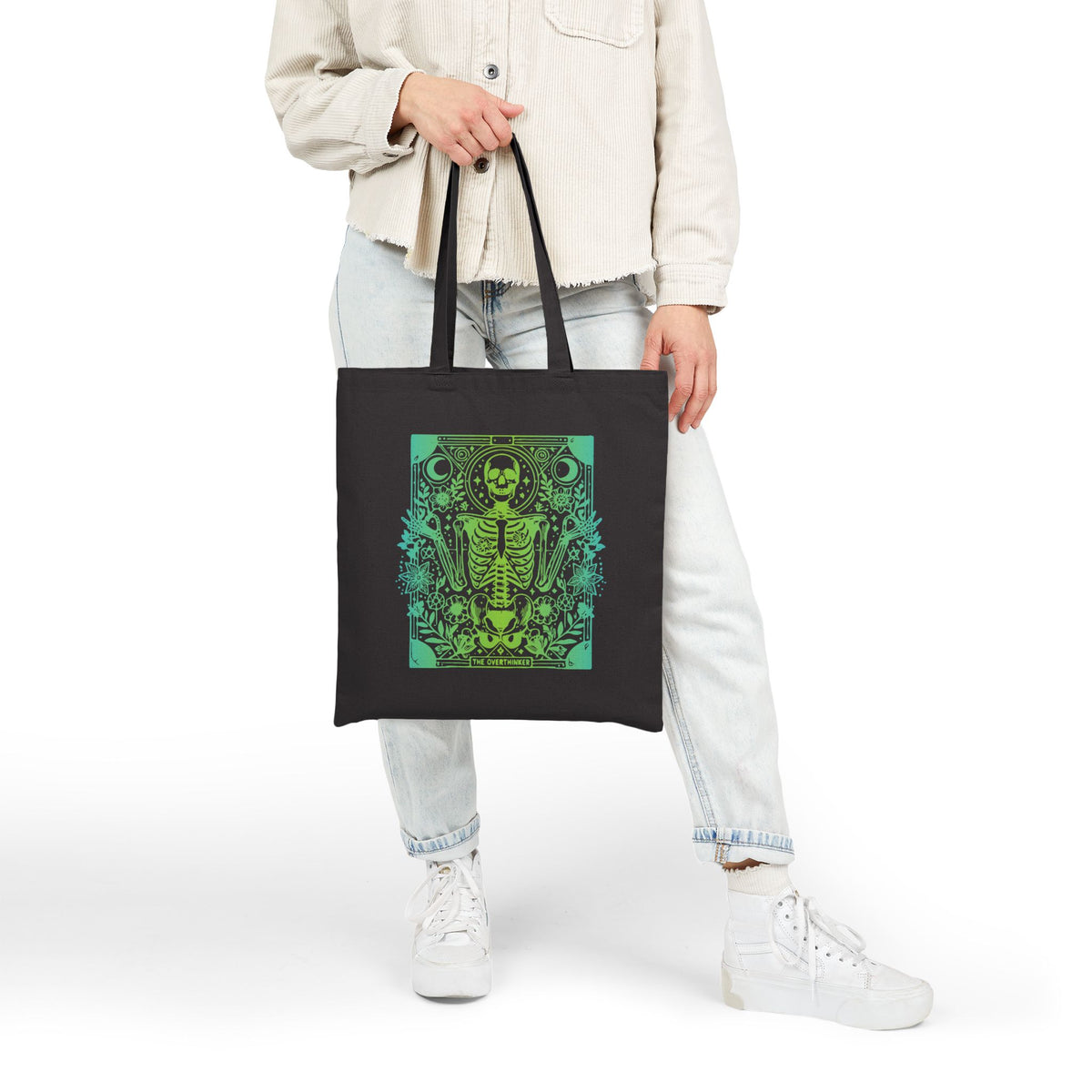 "The Overthinker" Skeleton Botanical Tote - Cotton Canvas Tarot Tote Bag