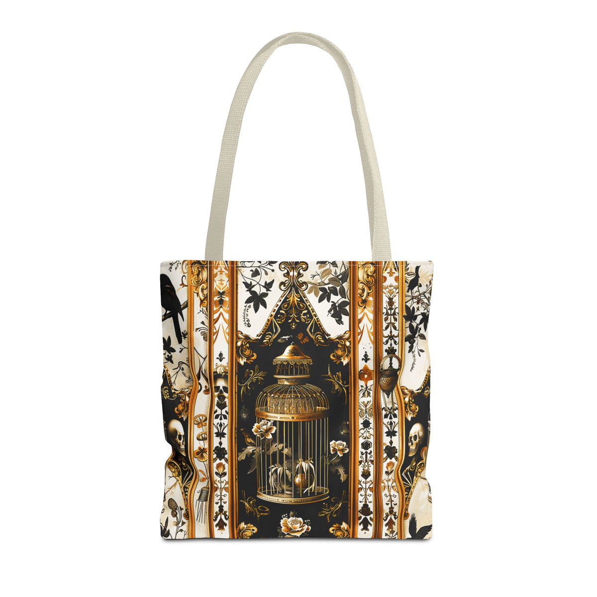 Vintage Gothic Birdcage Tote Bag - Victorian Skull and Floral Pattern Carryall