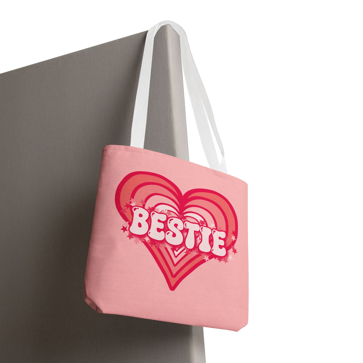 Personalizable Bestie Tote Bag - Strawberry Milk Pink Hearted Tote
