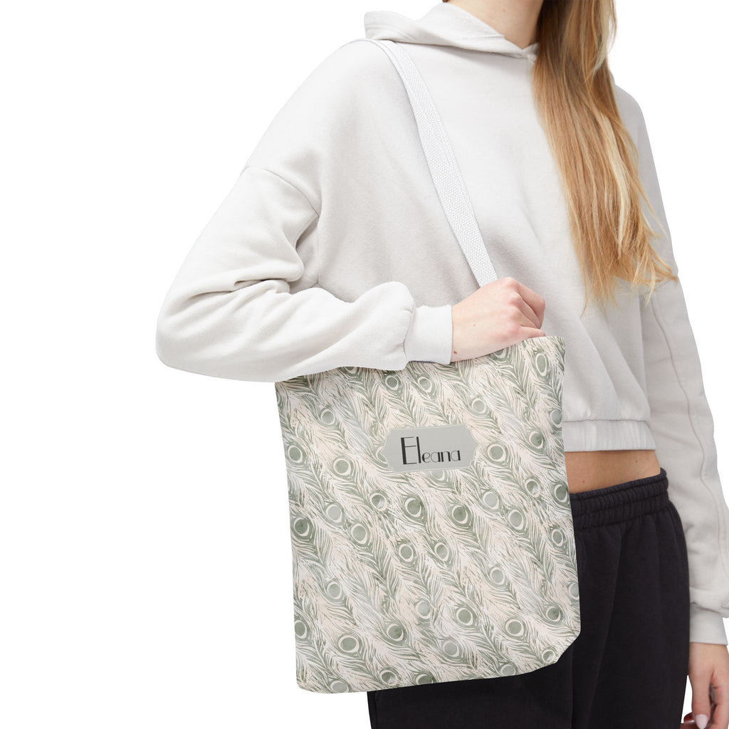 Personalizable Tote - Elegant Grey Peacock Feather Pattern Bag
