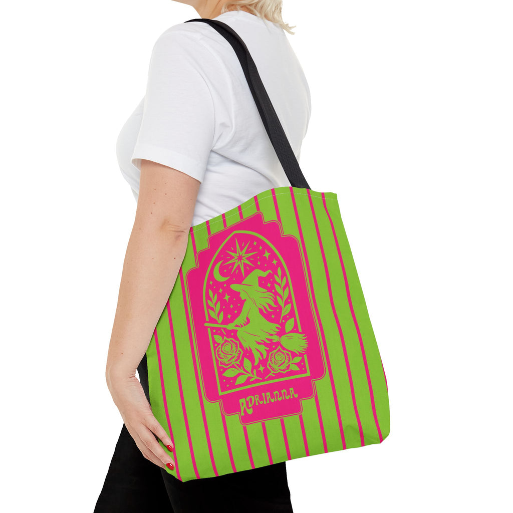 Witch Tarot Tote Bag - Neon Green and Pink Mystic Witch Design