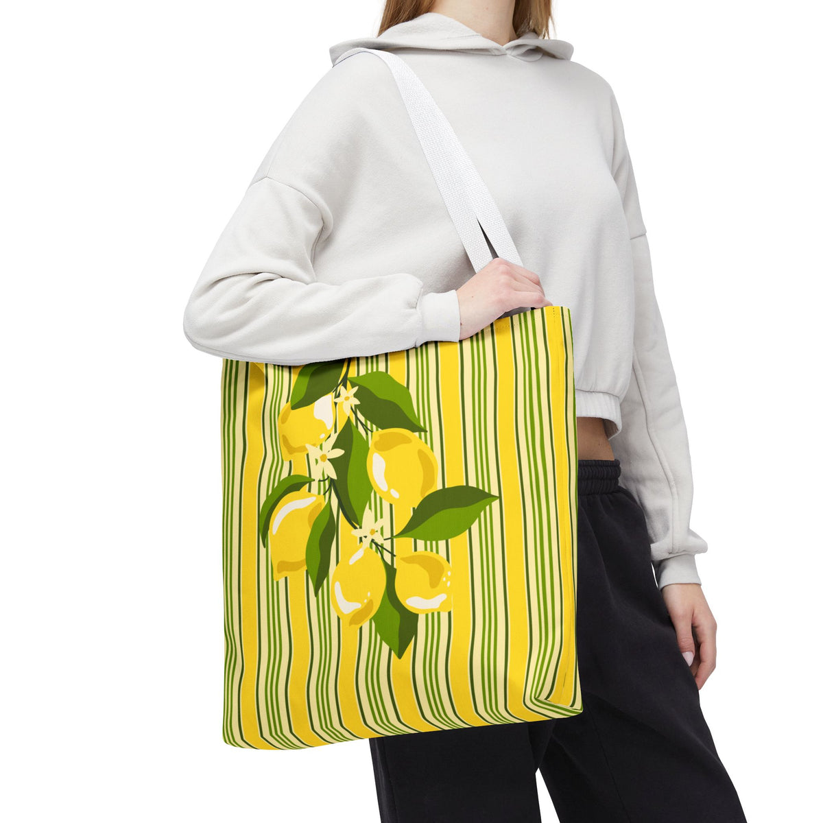 Lemon Stripe Tote Bag - Bright Citrus Summer Market Bag