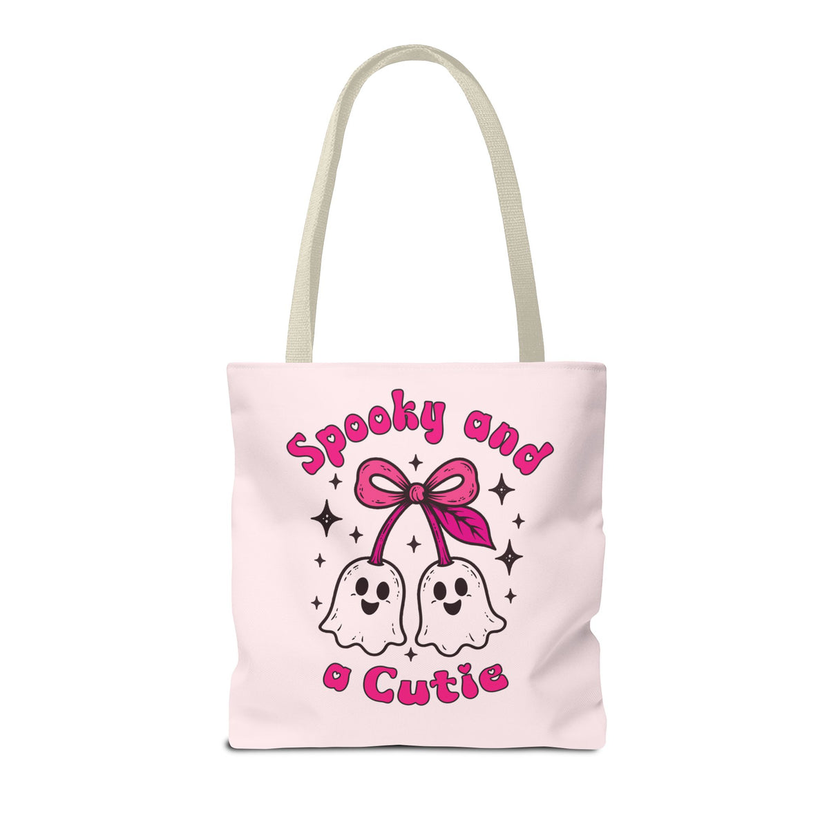 Pink Cute Ghost Cherries Tote Bag - "Spooky and a Cutie" Personalized Halloween Tote