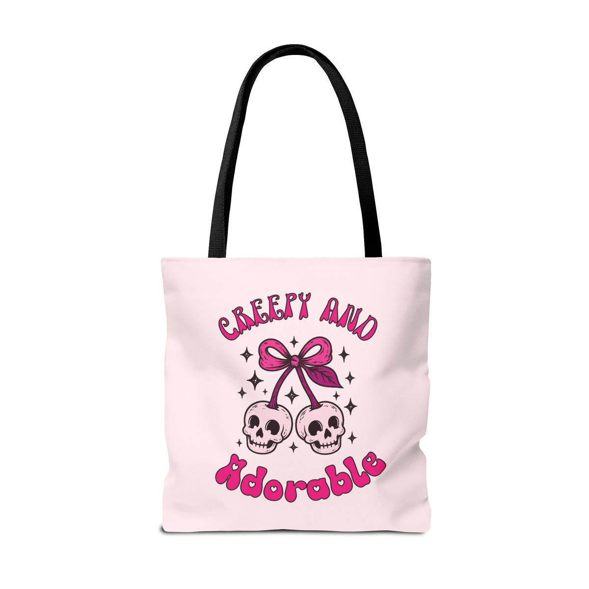 Personalized 'Creepy and Adorable' Pink Skull Cherries Tote Bag - Custom Trick-or-Treat Keepsake