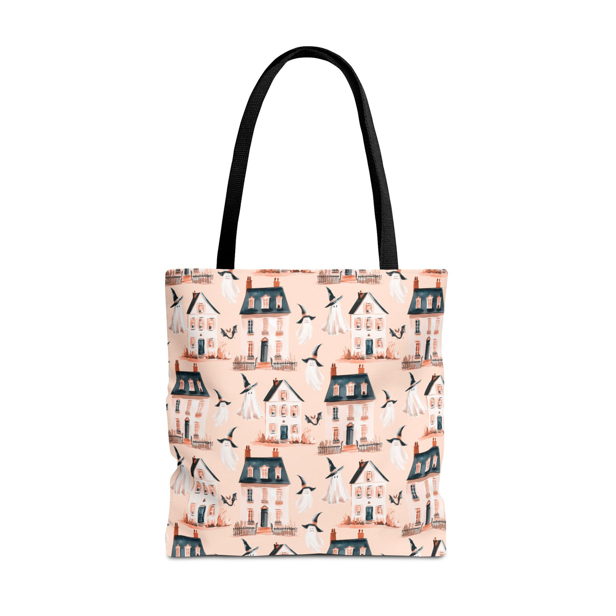 Spooky Cottage Pattern Tote -Haunted Village Ghosts and Houses Bag