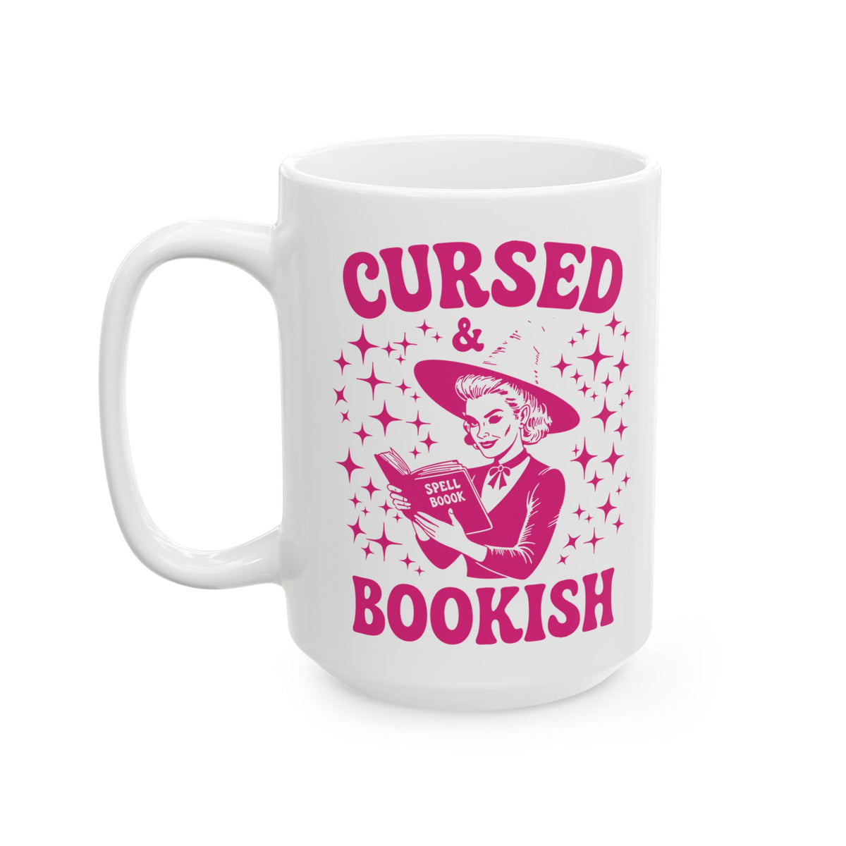 Cursed and Bookish Pink Witchy Reading Coffee Mug