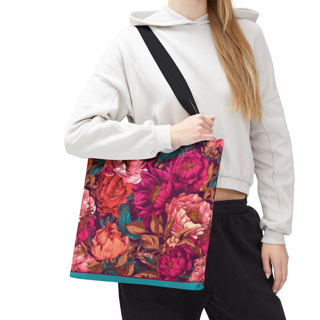 Bright Magenta and Teal Peony Tote Bag – Vintage Punk Floral Carryall