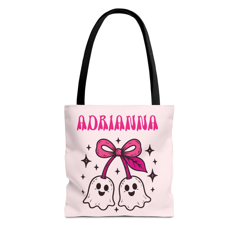 Pink Cute Ghost Cherries Tote Bag - "Spooky and a Cutie" Personalized Halloween Tote