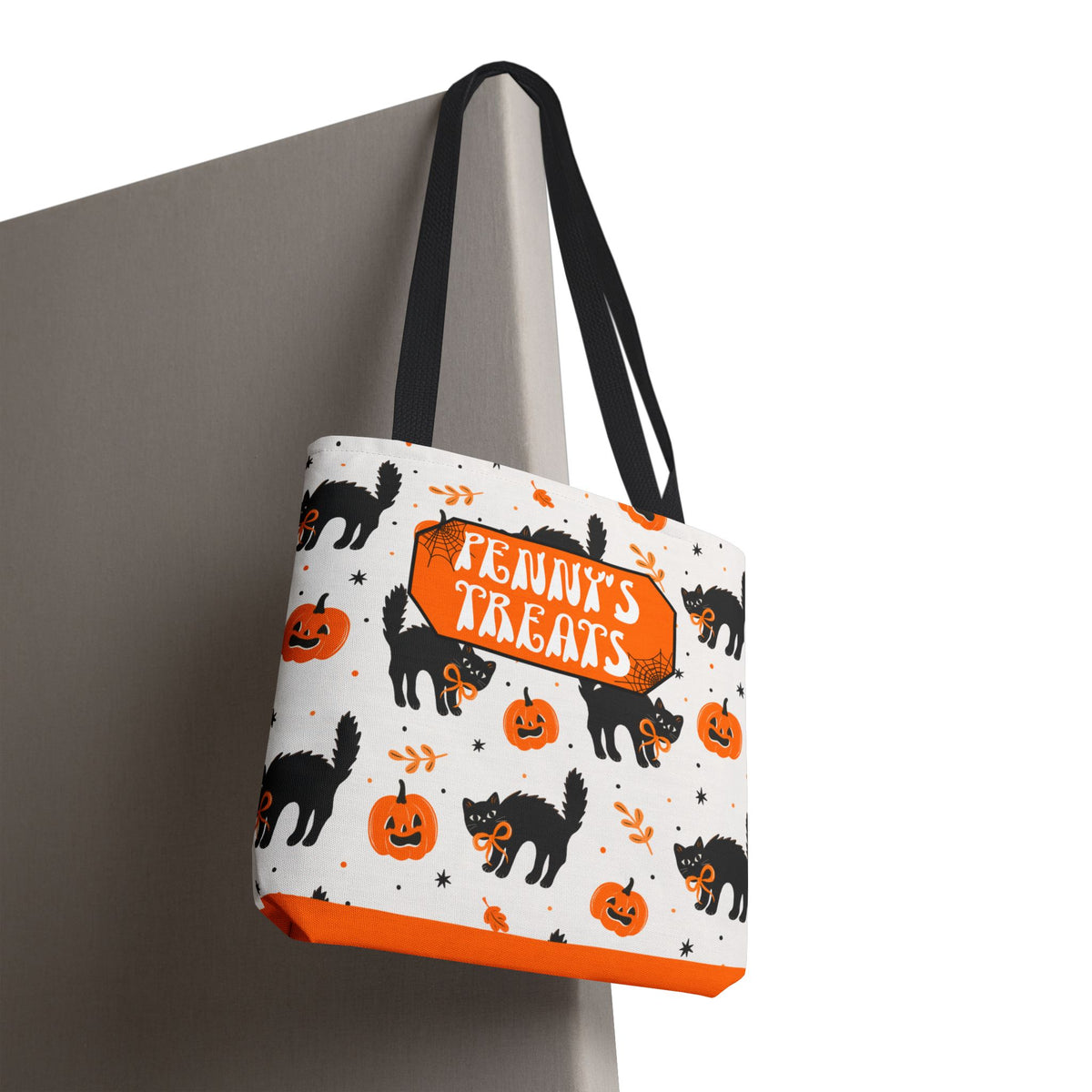 Cute Black Cats and Pumpkins Carryall -Personalized Halloween Trick or Treat Tote Bag