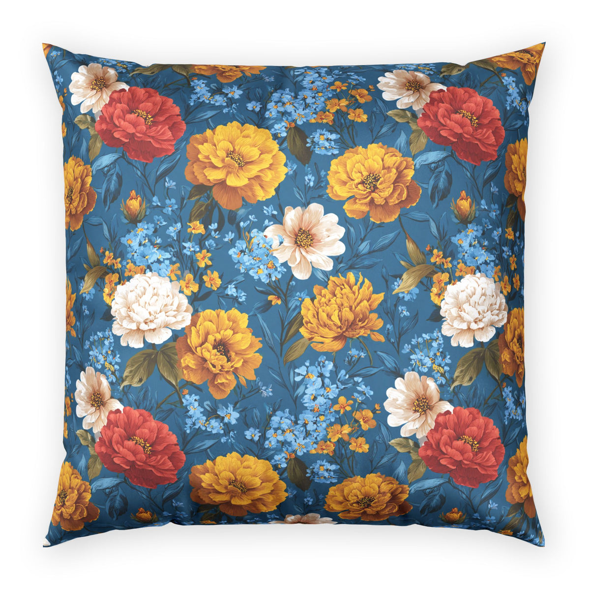 Velvet Floral Pillow - Vivid Blue Vintage Garden Decorative Pillow