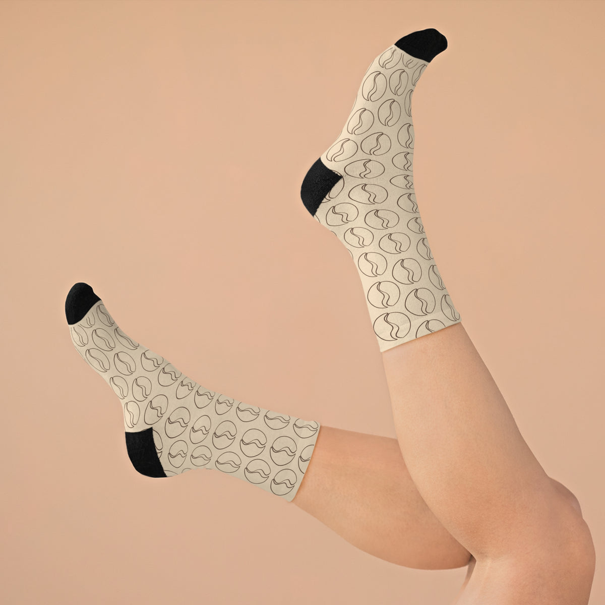 Sophisticated Coffee Lover Socks - Minimalist Coffee Bean Pattern Socks in Cream