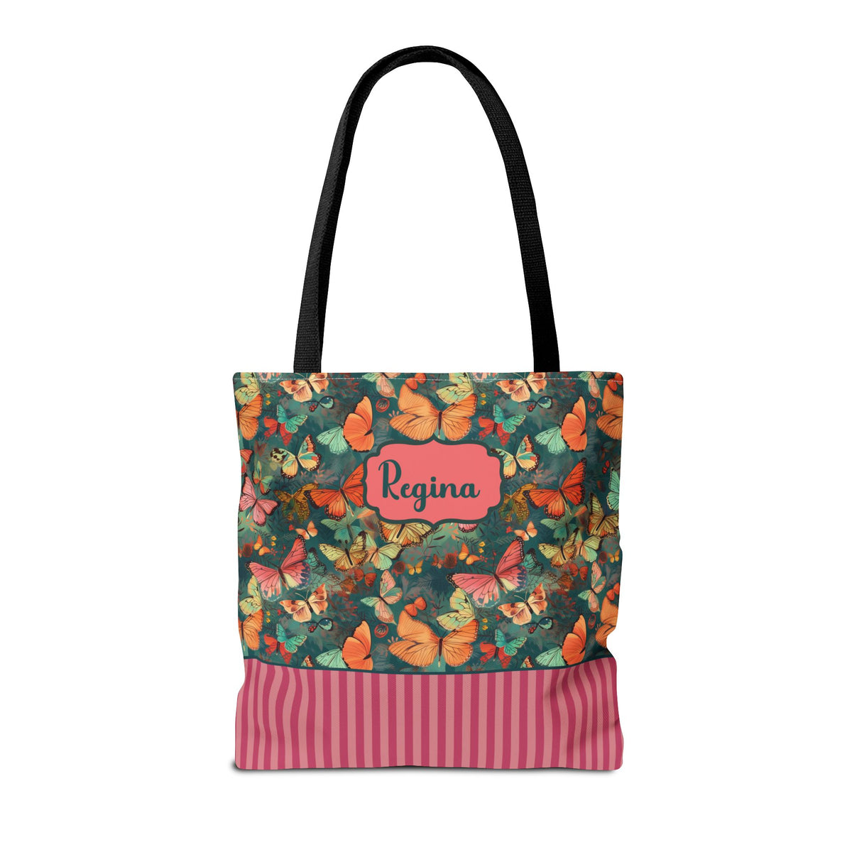 Personalizable Girly Handwriting Bag - Dreamy Butterfly Striped Tote