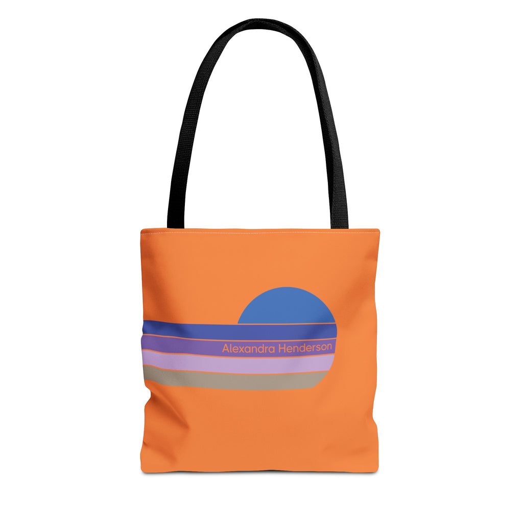 Orange Sunset Stripe Tote Bag – Retro Personalized Name Beach and Market Tote