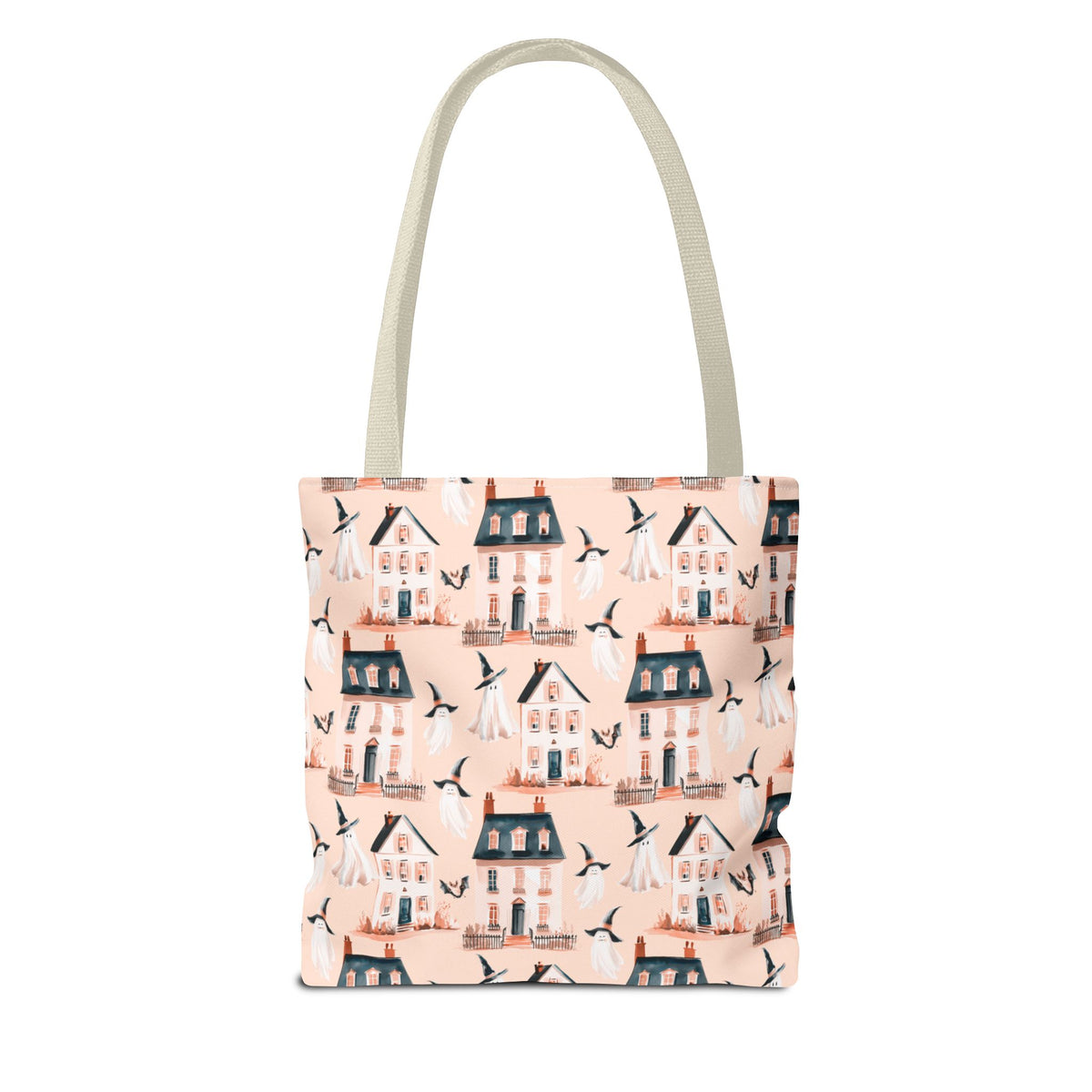 Spooky Cottage Pattern Tote -Haunted Village Ghosts and Houses Bag