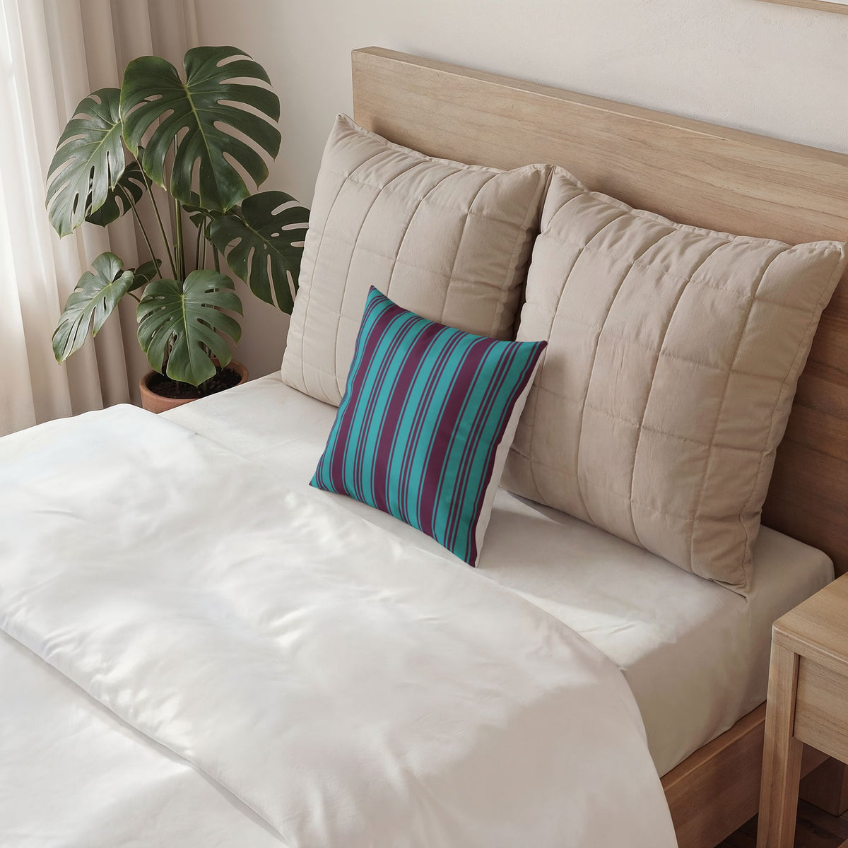 Velvet Ticking Stripe Pillow - Violet and Teal Decorative Throw Pillow